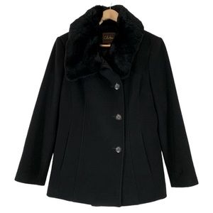 Cole Haan genuine fur black peacoat - with rabbit fur trim collar - size 2